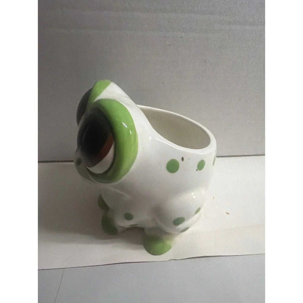 Vintage Relpo Ceramic Big Eye Frog Planter Green Polka Dot Kitsch 2124